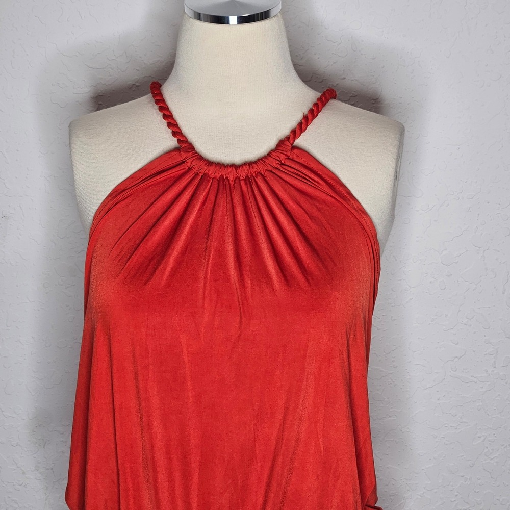 Armani Exchange Women's XL Red Braided Halter Maxi Dress Tie Waist Gown - Picture 2 of 9